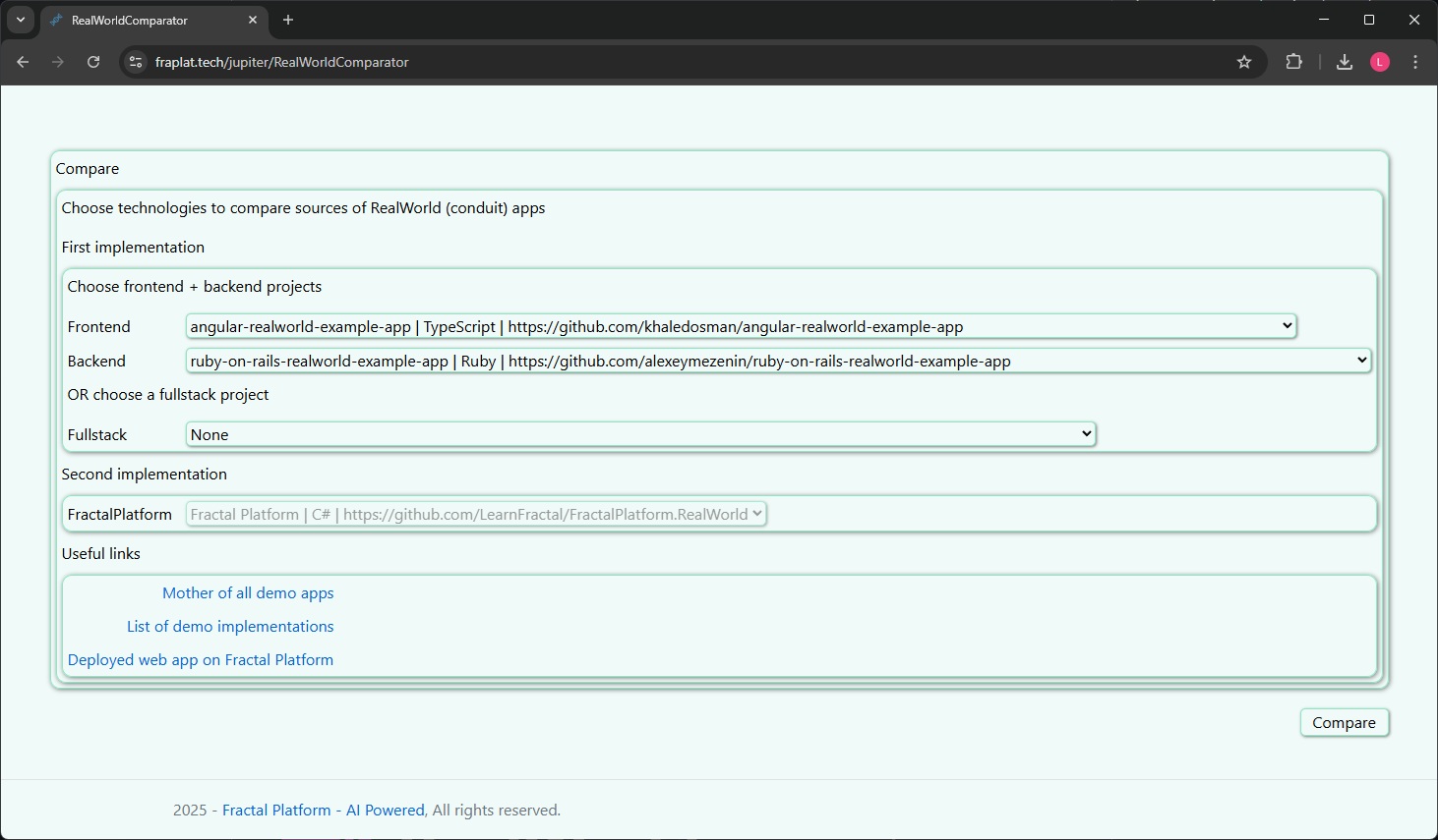 Comparison site screenshot